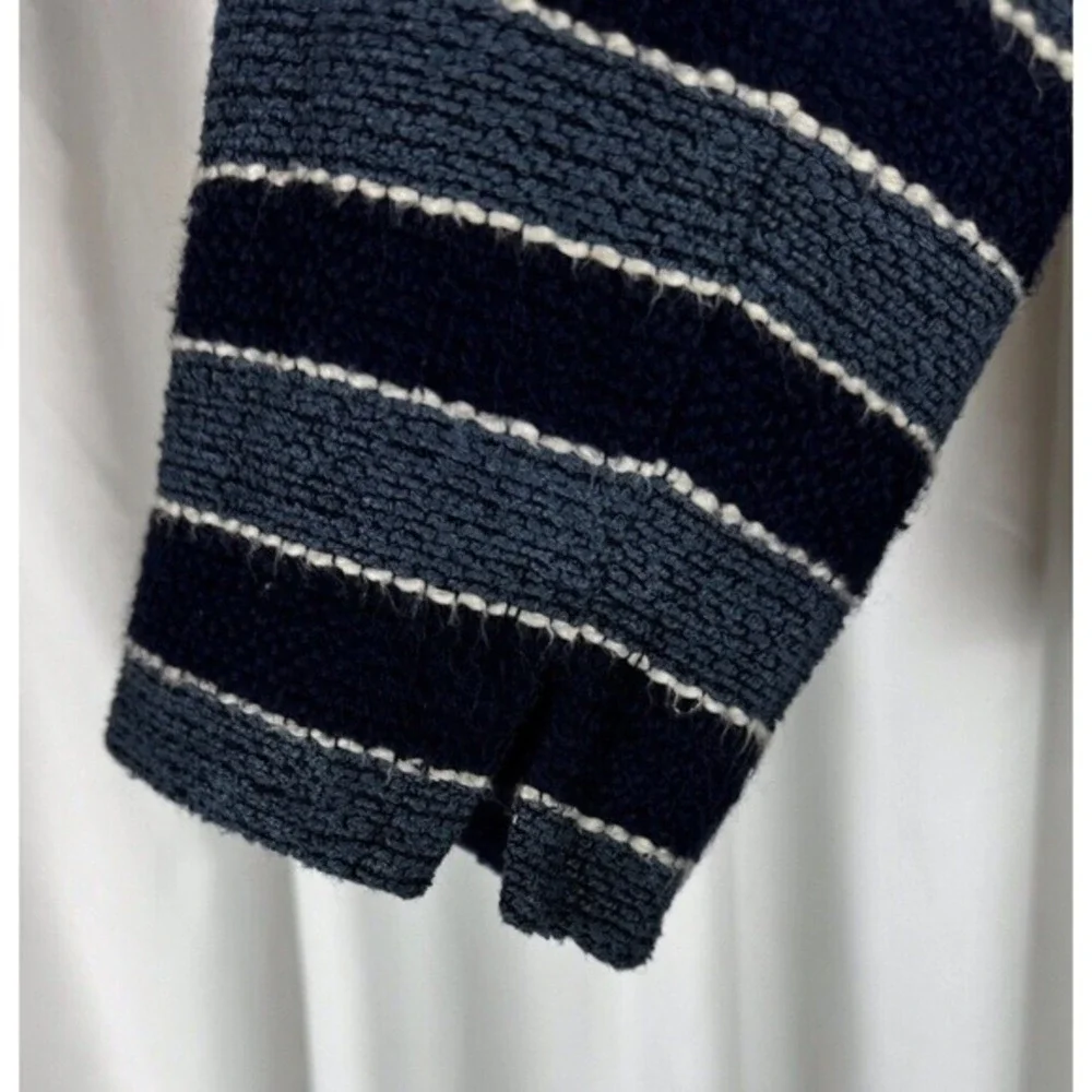 LOFT Navy Blue Striped Full Zip Textured‎ Cotton Blend Jacket 6 Nautical 53-11